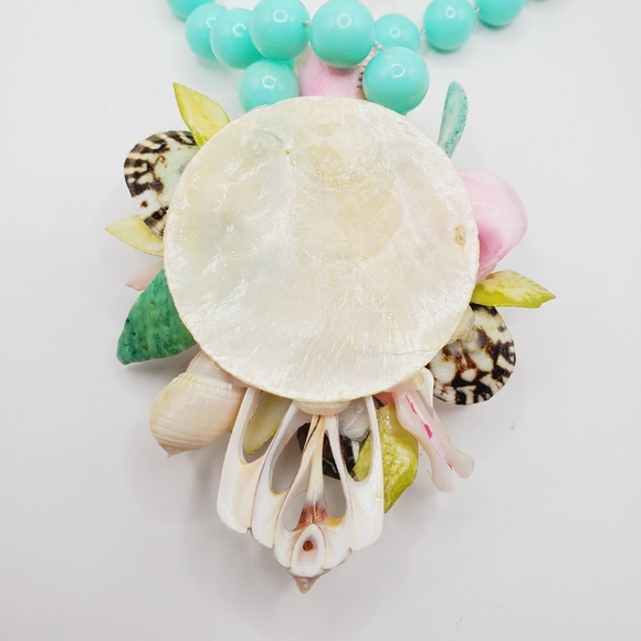 RARE Vintage Sea Shell Flower Necklace Green Peach Teal White Pink 19" - Picture 10 of 16